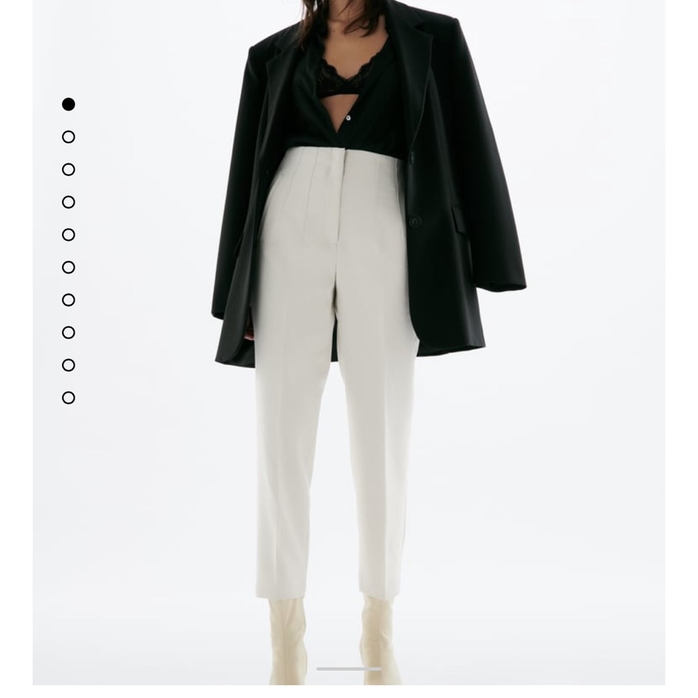 Zara High Waisted Trousers Ivory Bone Oyster White Dress Pants Medium NWT